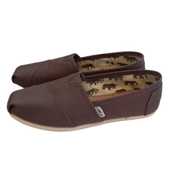 Toms Alpargata brown classic slipon canvas flats animal print lining size 7.5 - Picture 1 of 7